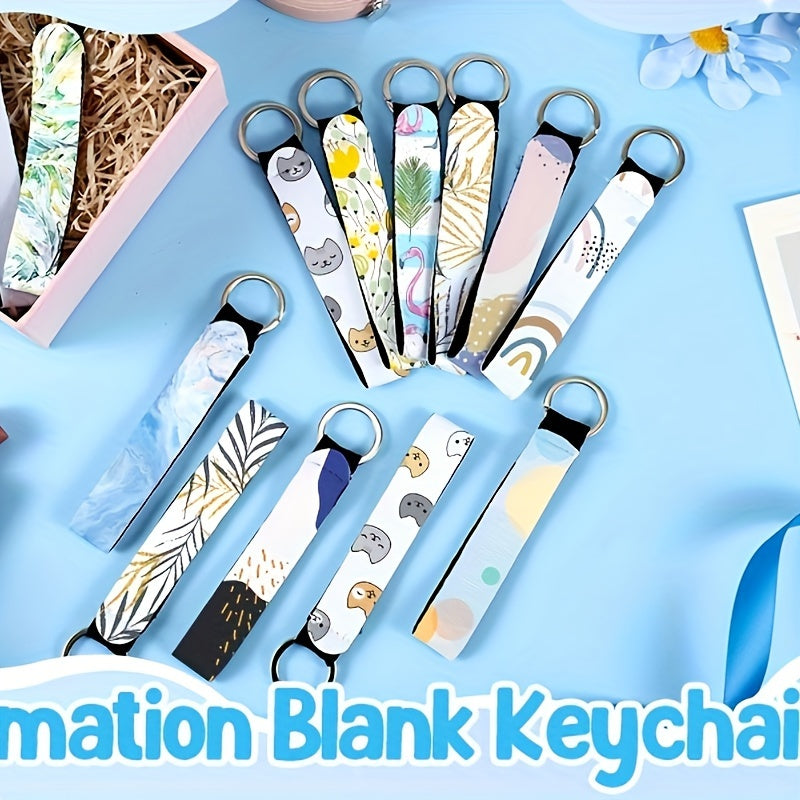 Set of 20 Sublimation Blank Wristlet Lanyards featuring Lipstick Holder Keychains. These lanyards are made of Neoprene material and come with a blank Lipstick Keychain Holder, perfect for Heat Transfer Craft projects.