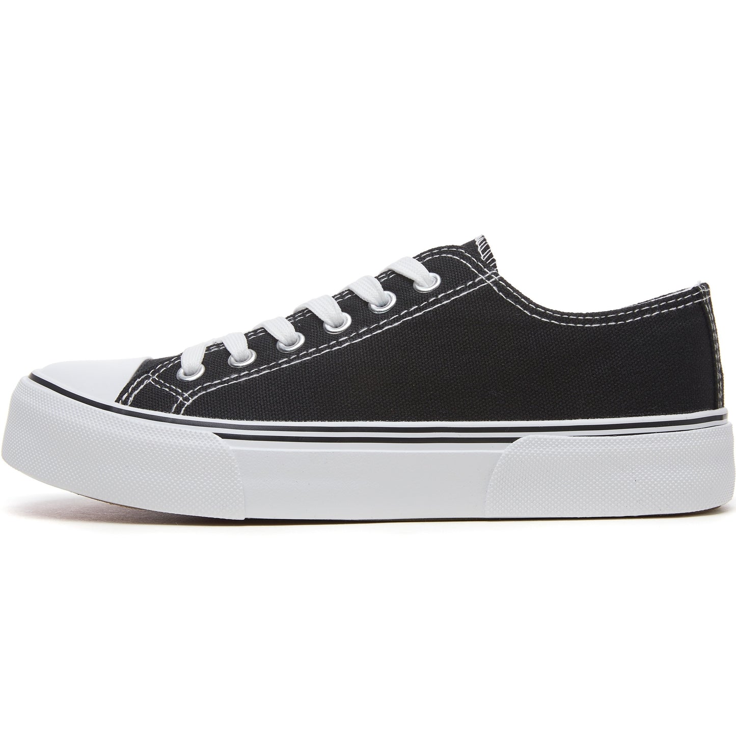 Women's casual canvas sneakers in solid color with plain toe, rubber lace-up design, machine washable fabric, and lightweight rubber sole. Suitable for all seasons.