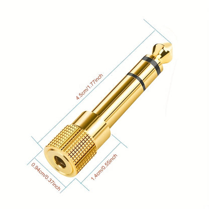 2Pcs Stereo Audio Adapter with 3.5mm Male to 6.35mm Female and 6.35mm Male to 3.5mm Female converters, gold plated.