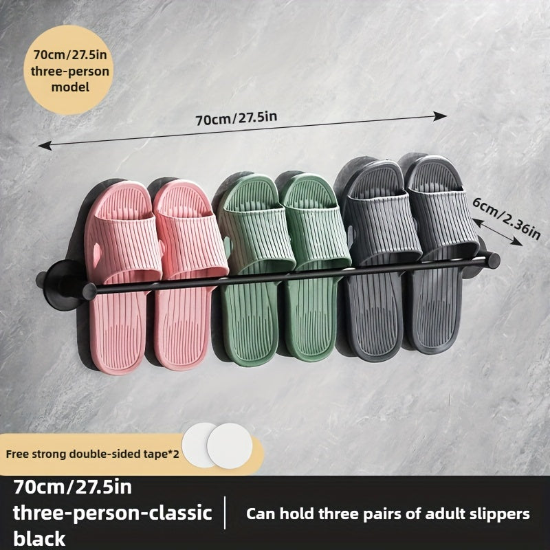 Wall-mounted slipper rack holds 1 pair of shoes and towels, no need for drilling. Made of plastic with strong load-bearing capacity. Waterproof and moisture-proof for bathroom storage.