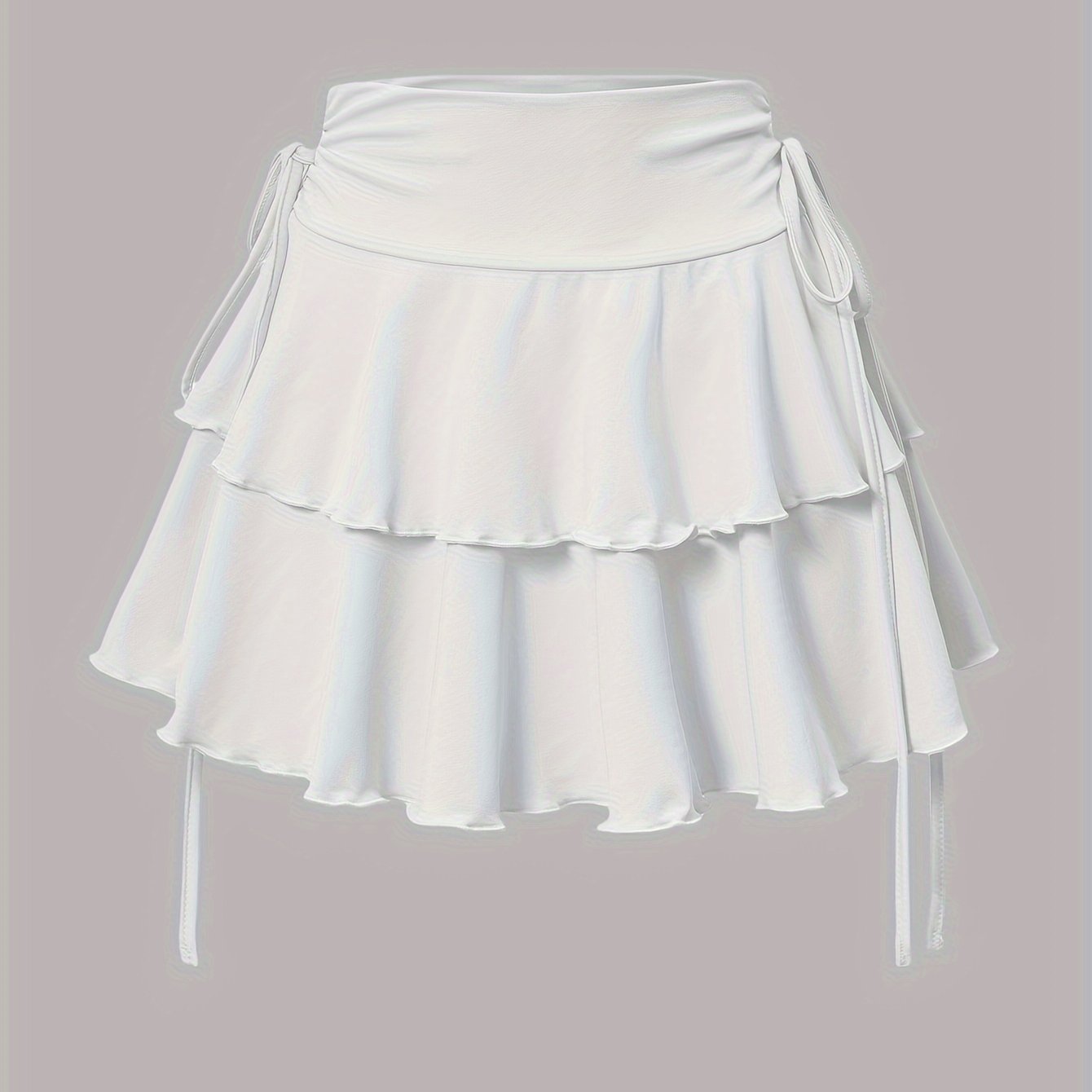 Chic mini skirt with faux drawstring for women - high-waist design, versatile for all seasons, machine washable