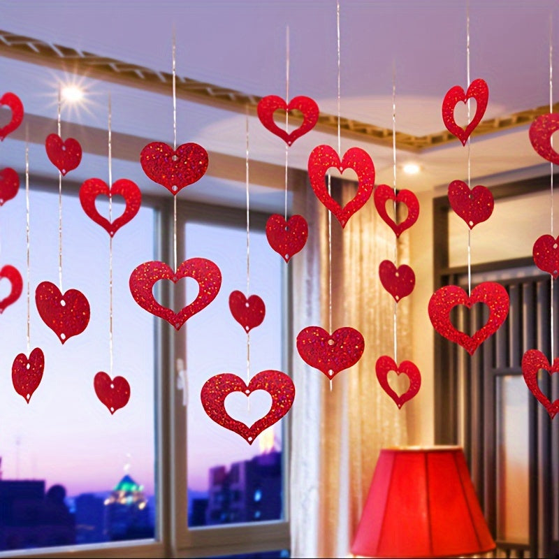 200 Red Heart Sequin Hanging Decorations for Valentine's Day, Weddings, and Parties - Glittery Plastic Ornaments for Room and Party Decor.