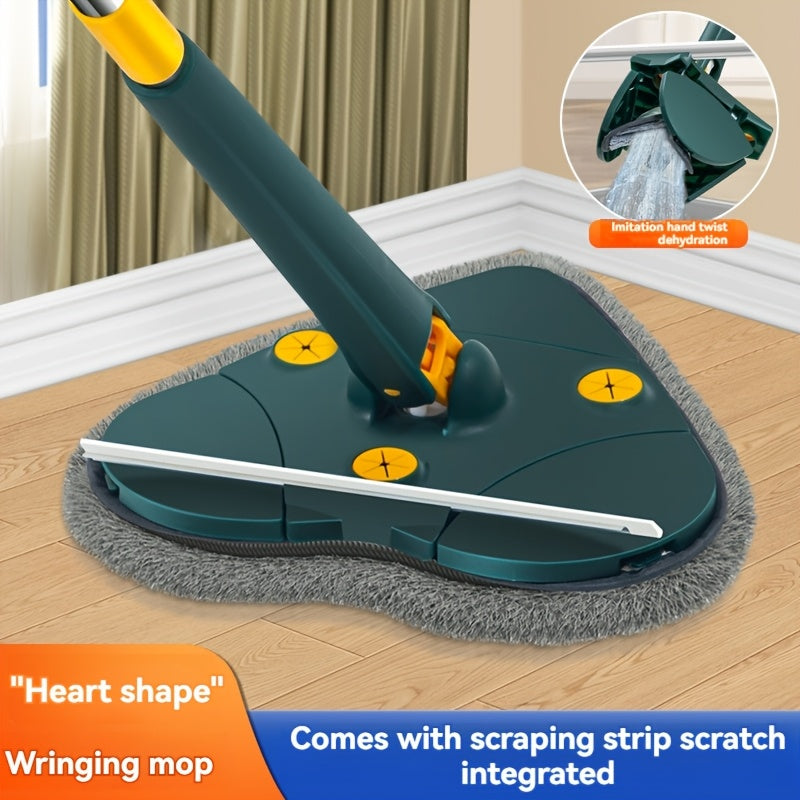 One-piece Triangle Mop featuring Self-Twisting Technology, No Hand Washing Required, Built-in Scraper, 360-degree Rotation, ideal for use in Living Room, Bedroom, Bathroom, Toilet, and Kitchen - Made from Plastic