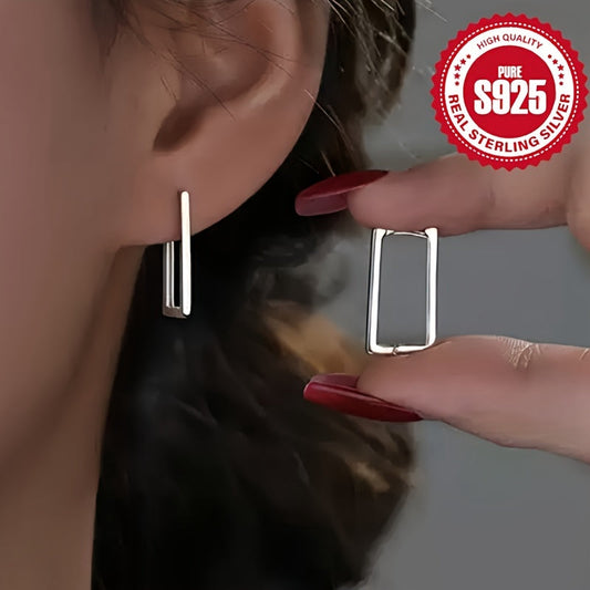 Sleek Geometric Rectangular Earrings for Women - Stylish S925 Silver Design, Lightweight and Hypoallergenic, Perfect for Any Occasion