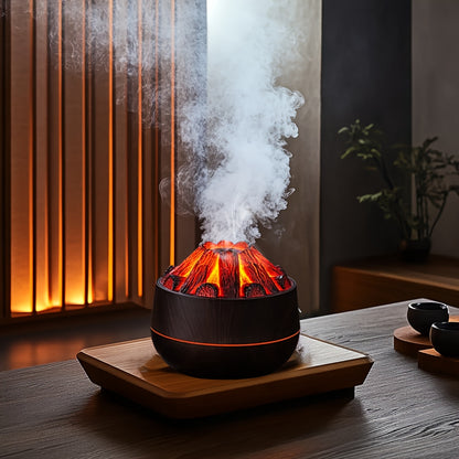 Charcoal fire humidifier with USB power and night light - ideal for home and bedroom ambiance.