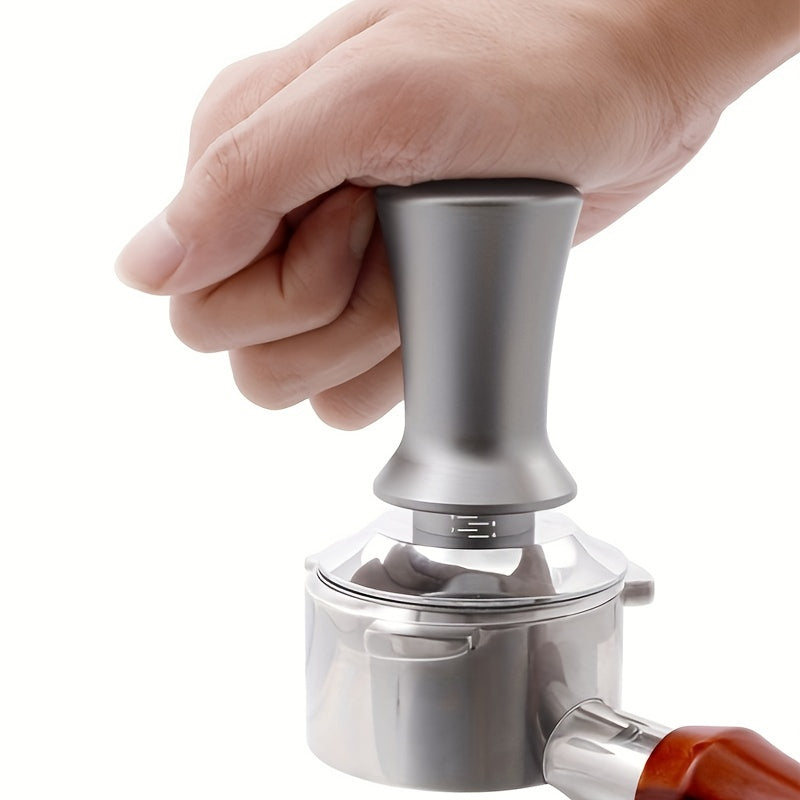 Adjustable pressure coffee tamper made of premium stainless steel, perfect for both espresso and drip coffee. An essential tool for baristas, ensuring constant pressure and even distribution of coffee powder.