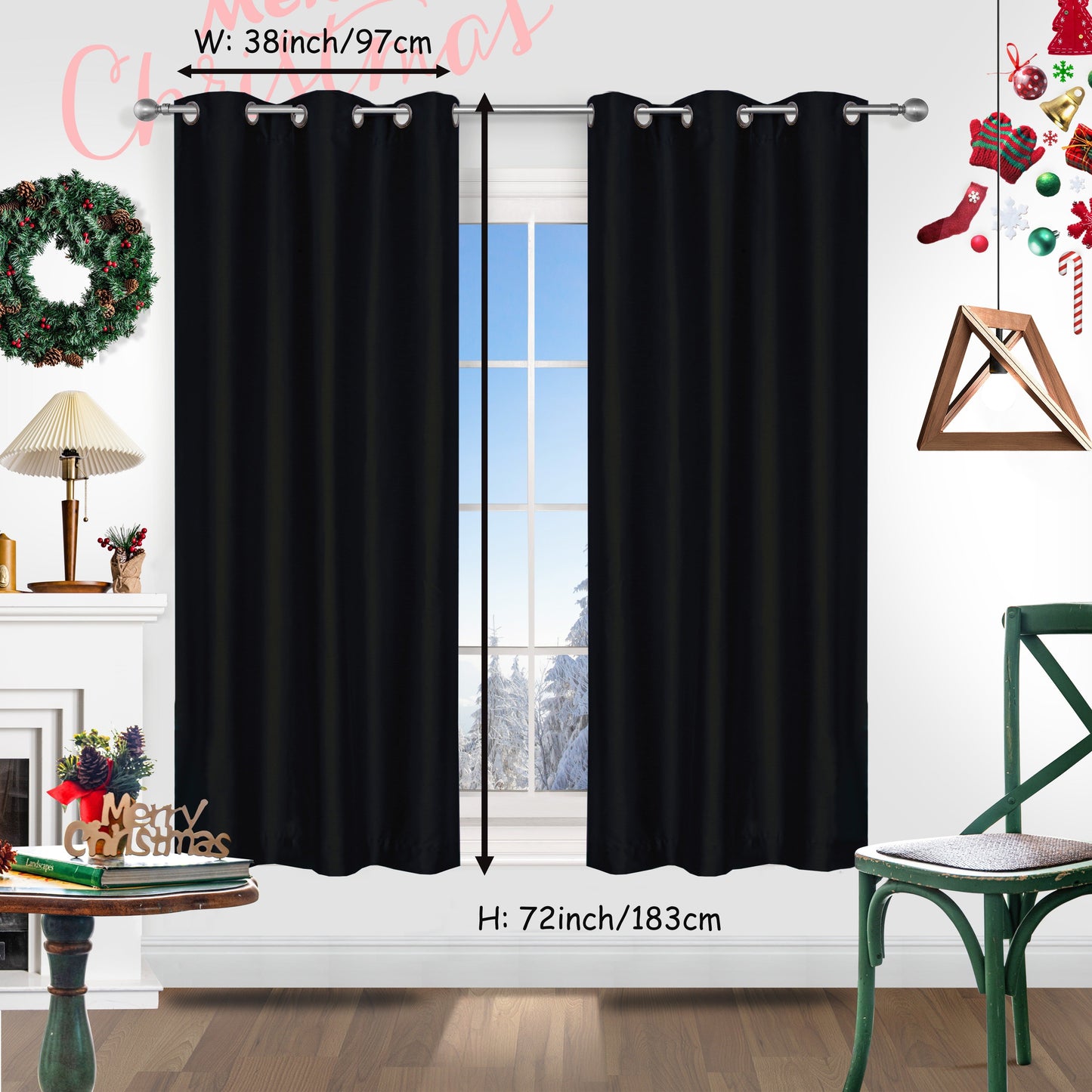 Add a festive touch to your space with 2 pieces of red Christmas curtains. These curtains are made of faux silk with a grommet top design, providing both style and functionality. Perfect for living rooms, bedrooms, offices, kitchens, and studies, these