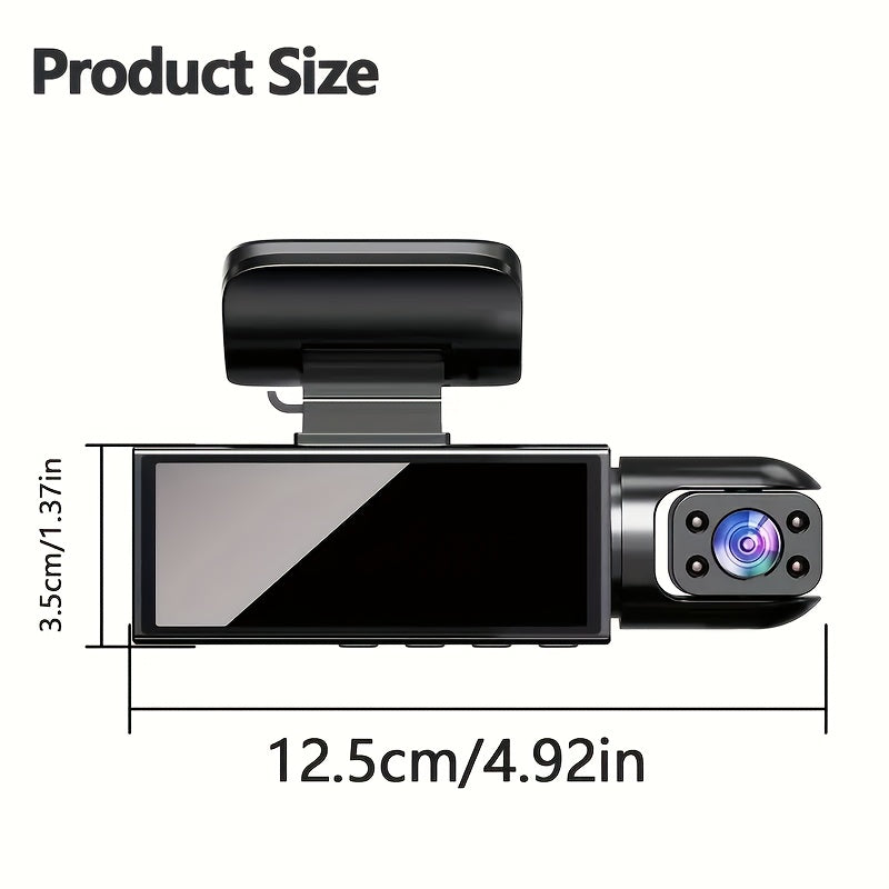 1080P HD Dual-Lens Car DVR with 64GB memory card, fast car phone mount, 12-hour recording, auto loop, gravity sensor, aluminum cooling case, 8.03cm IPS screen - Fit.