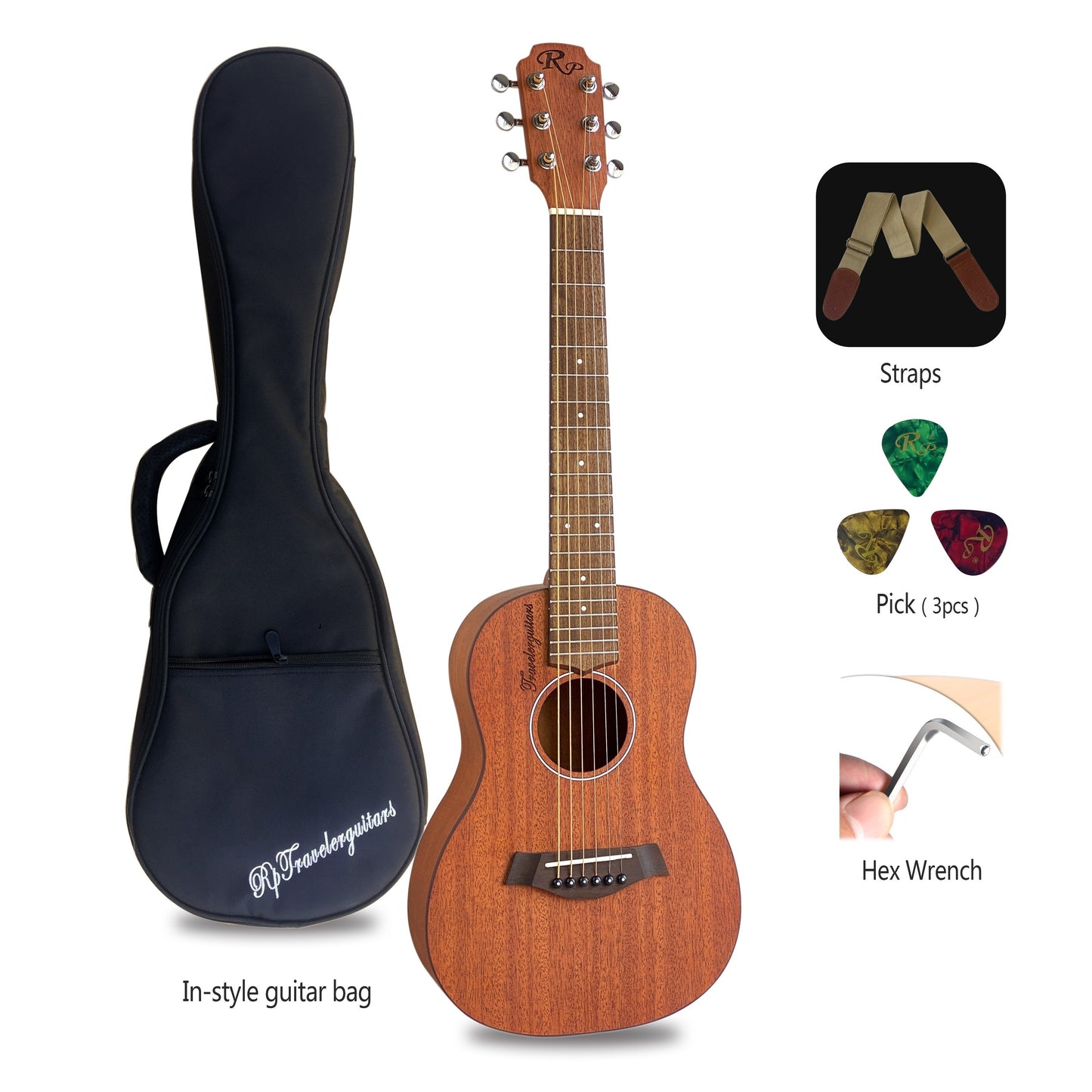 RP TG100 Compact 76.2cm Acoustic Travel Guitar - Ideal for Family Gatherings & Beginners, Rosewood Neck, Sapele Back & Sides, Bone Nut