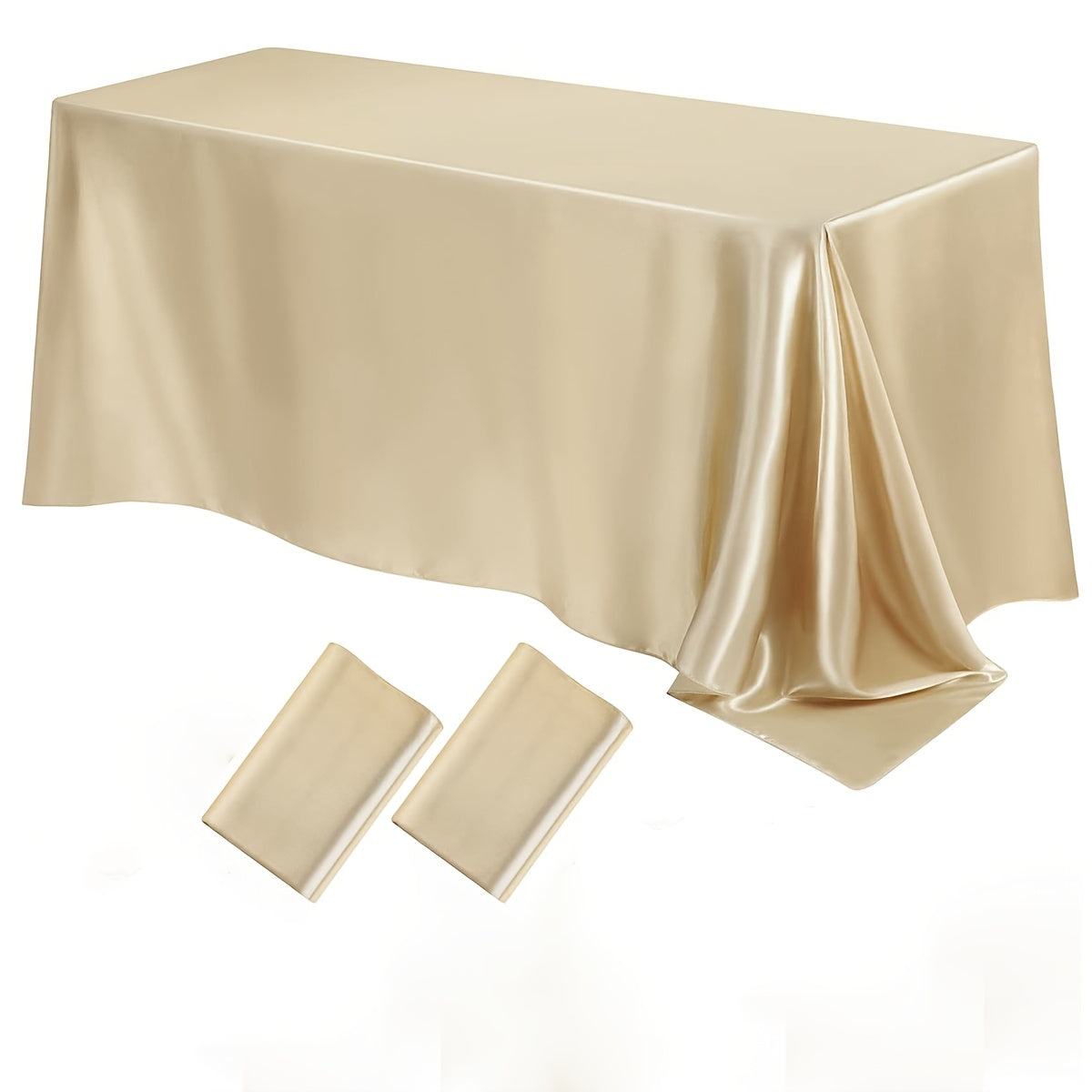 Luxurious satin tablecloths in a 2-pack. Ideal for Christmas, parties, banquets, and weddings. Solid color, 259.08x147.32 cm rectangular polyester table covers. Machine woven.