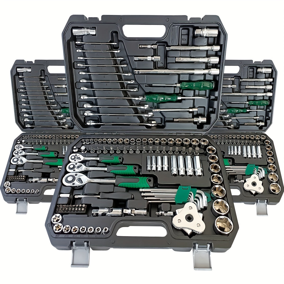 121-piece socket wrench set includes 72-tooth ratchet wrench screwdriver and various components for vehicle maintenance needs.