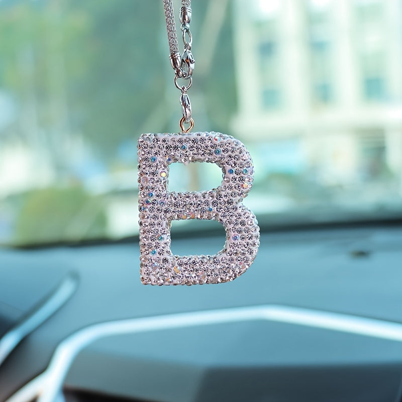 Crystal Bling Alphabet Letter Pendant for Vehicle Mirror - Durable Metal Material