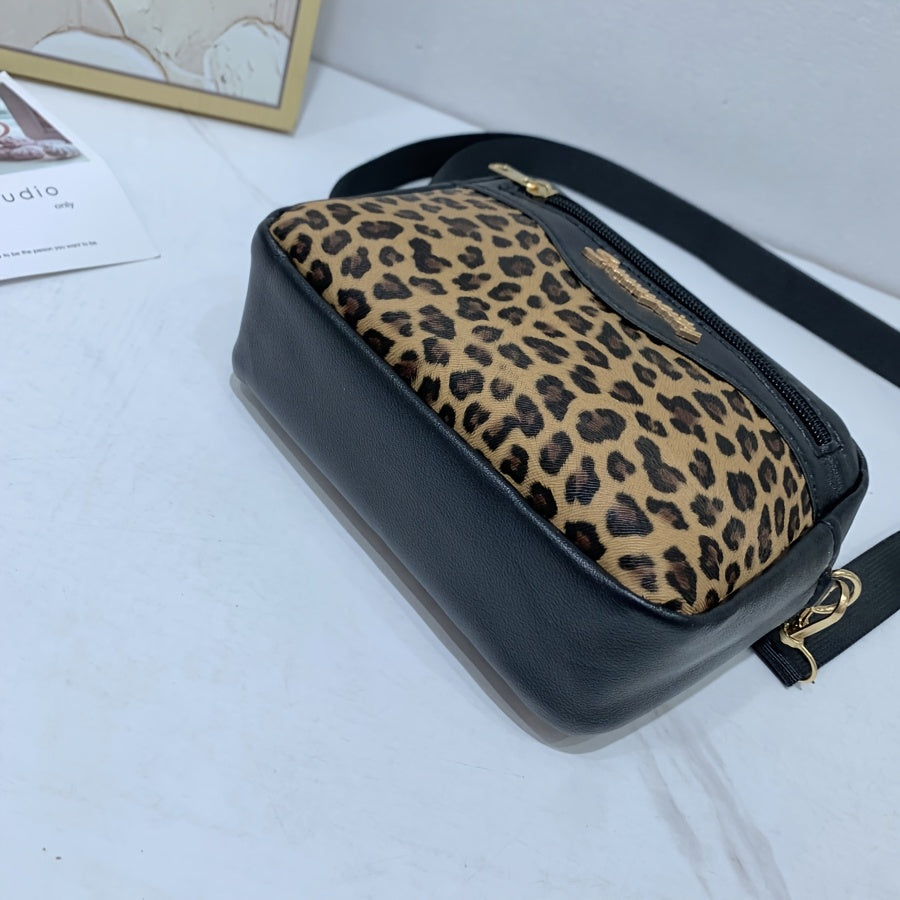 [Modern Appeal] Women's Leopard Print Crossbody Bag with Adjustable Strap - Versatile for Casual Outings, Office, and Daily Commute - Includes Phone Pocket and Coin Purse - Black, Small size