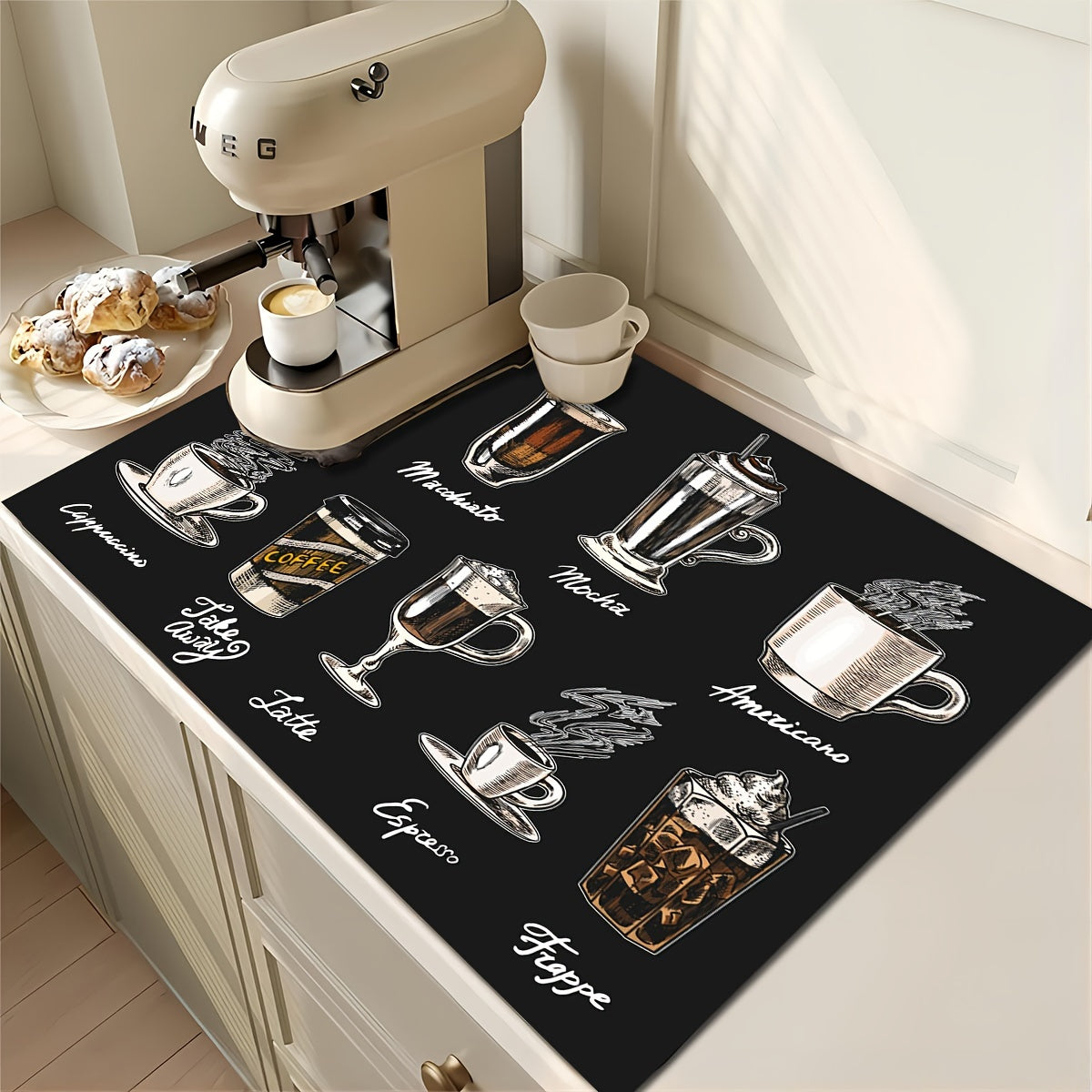 Get your hands on these vintage-inspired Retro Coffee Patterns Pads! Perfect for protecting kitchen counters, these rubber absorbent dishwashing mats also double as stylish kitchen placemats. Complete your coffee bar with these perfect accessories for