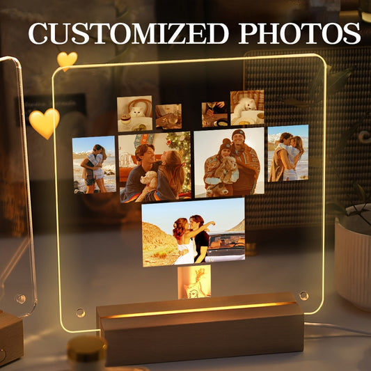 Personalized LED Heart-Shaped Acrylic Photo Frame - Single Picture Stand, Customizable Gift for Adults, Premium Transparent Decor for Special Occasions such as Birthdays, Valentine's Day, Christmas, or Displaying Pet Tributes.