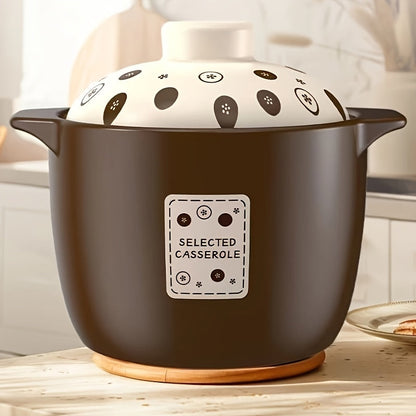 Elegant Brown Ceramic Stockpot - 4600ml Capacity, Thickened Design, High Aesthetic Value - Compatible with Induction Cooktops - Ideal for Soups, Stews, and More - Premium Kitchen Cookware