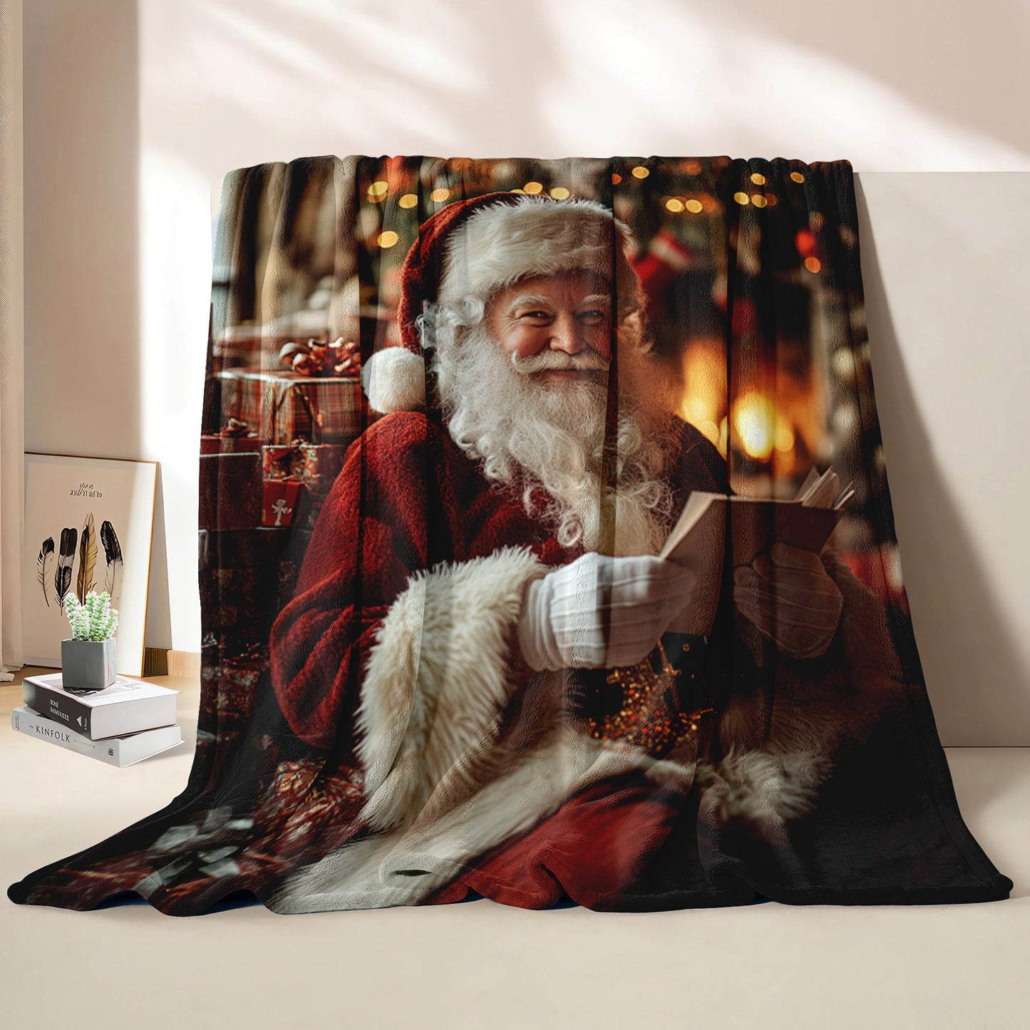 Cozy Flannel Fleece Throw Blanket featuring a Digital Cartoon Santa Print - Hypoallergenic Quilted All-Season Throw, perfect for keeping warm during naps. Makes an Ideal Christmas Gift for Family and Friends. Designed with a Contemporary Geometric