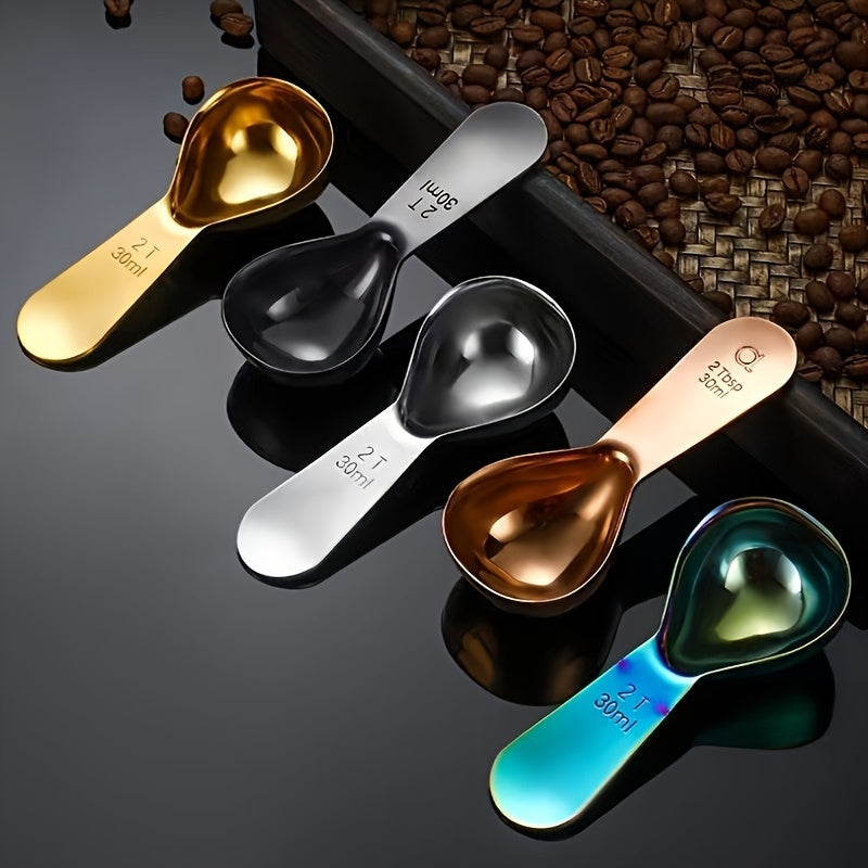 Measuring Coffee Beans with a Stainless Steel Coffee Powder Spoon and Baking Tool