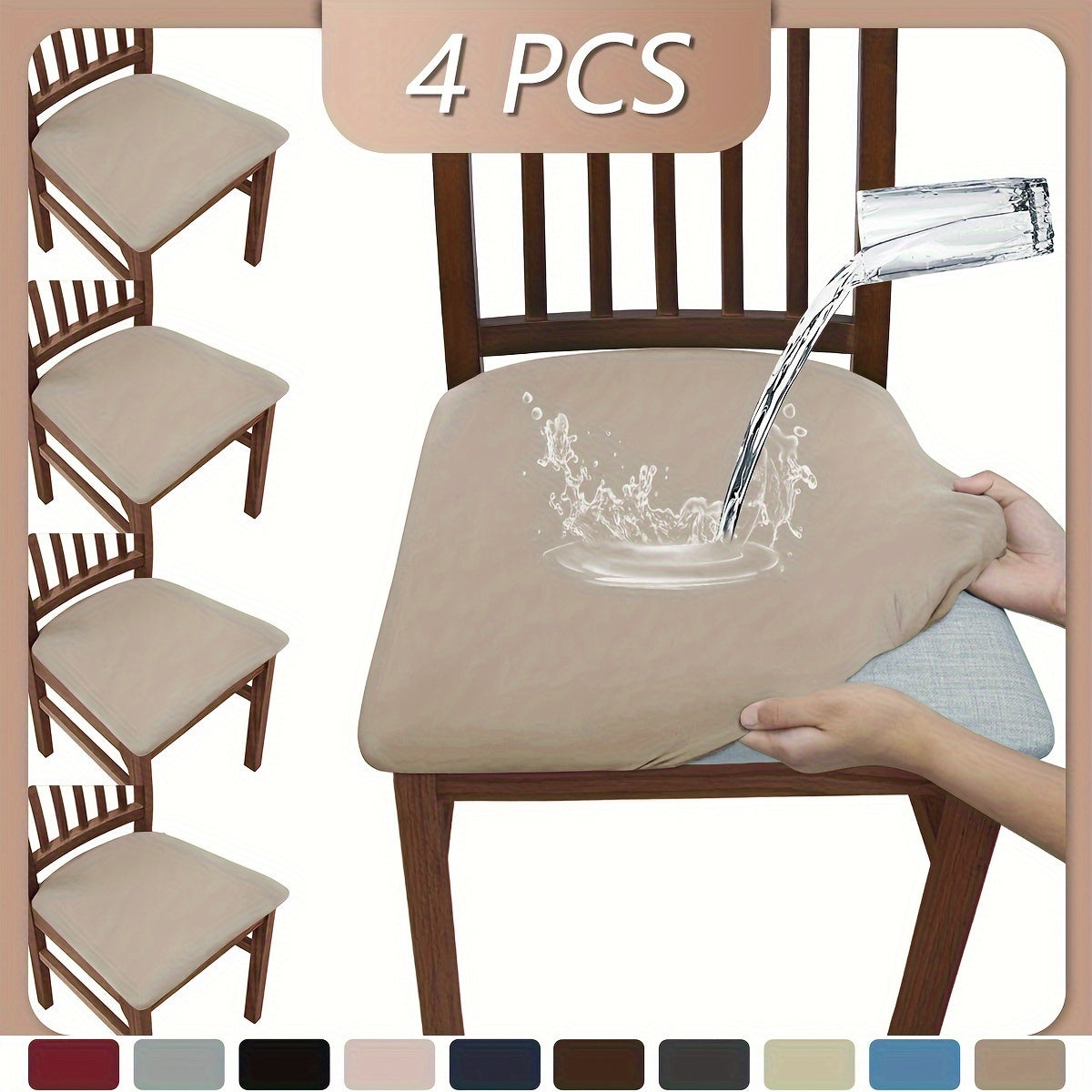 Highly elastic stool covers in solid colors, 4 or 6 pieces per set. Dustproof and water-resistant, washable and removable. Ideal for living rooms, dining rooms, and hotels.