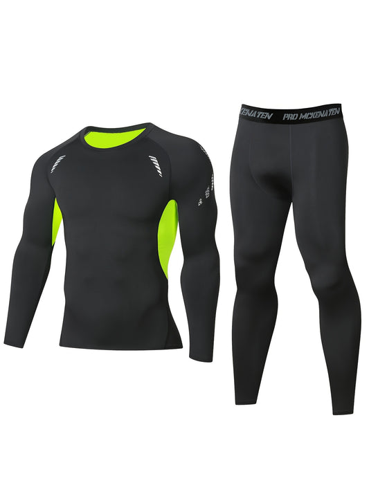 Men's 2-Piece Sports Set: Long Sleeve Shirts & Compression Pants