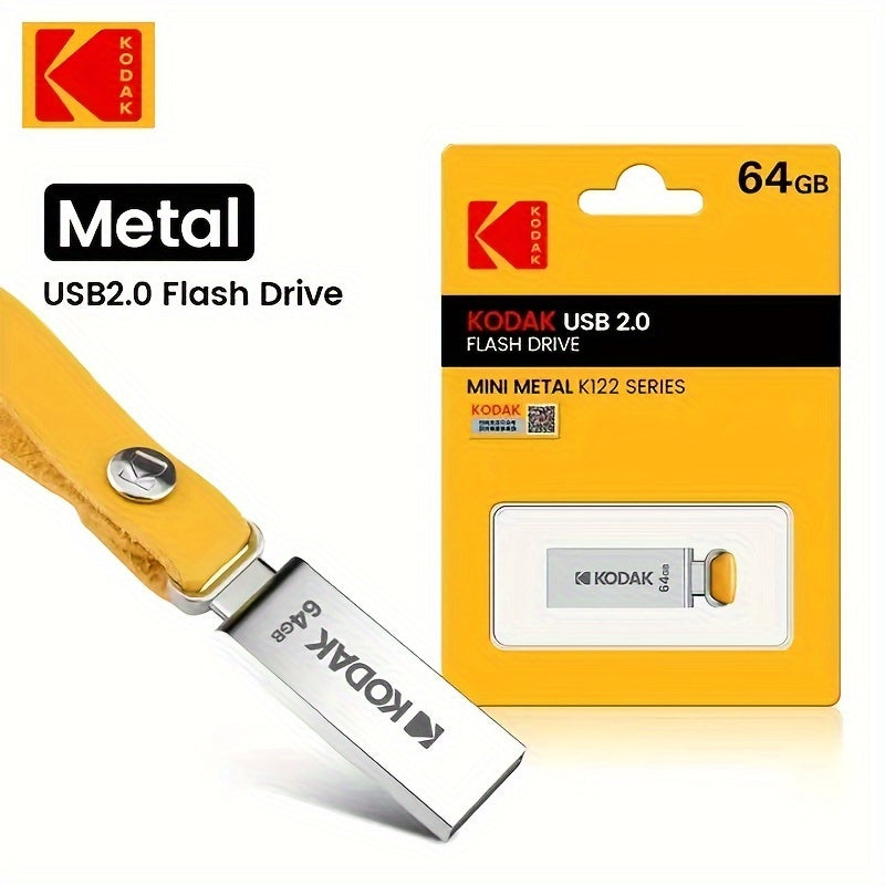 KODAK K122 USB 2.0 Metal Flash Drive is shockproof and available in 16GB, 32GB, 64GB, and 128GB capacities.