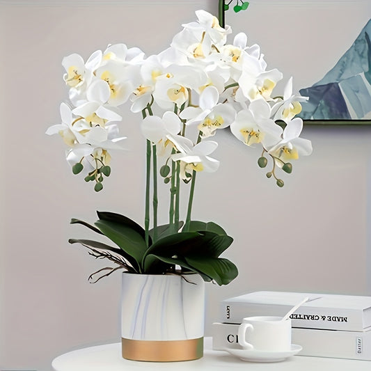 68.58 cm White Orchid Artificial Flower with Long Stem for High Vase, Real Touch Latex, Plastic Tabletop Decor for Various Occasions - No Electricity Required.