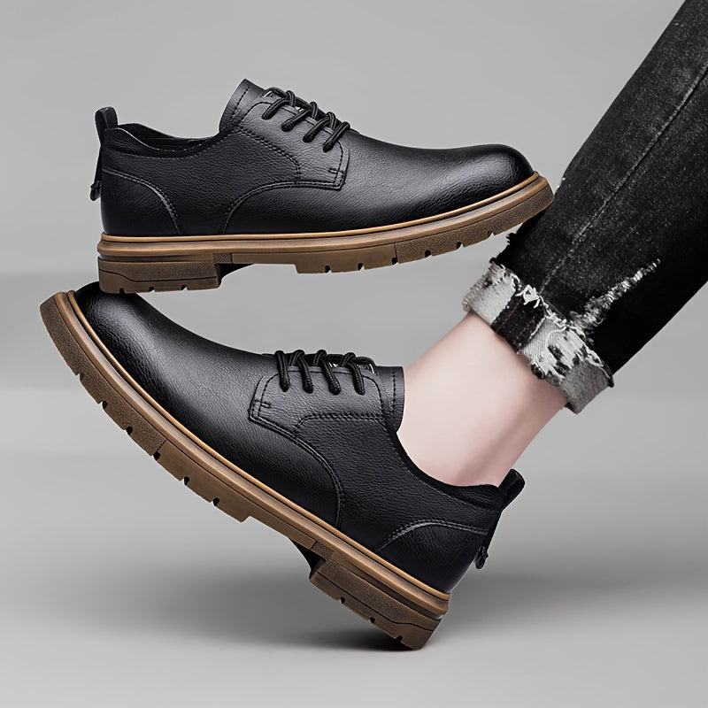 Men's split leather lace-up casual shoes with breathable and anti-skid soft soles, suitable for business office.