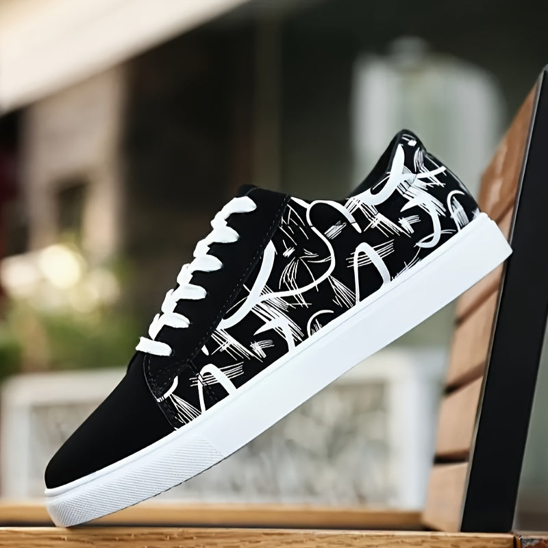 Men's Classic Canvas Skateboard Shoes: Breathable, Non-Slip, Durable Lace-Up Sneakers for Casual Wear, Running. Features Cartoon Pattern, PVC Sole, Fabric Insole. Suitable for All Seasons.