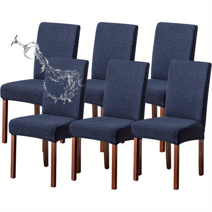 Classic Jacquard Chair Covers, 4/6pcs, Waterproof Polyester & Spandex Blend, T-Cushion Stretch, Machine Washable, Bench & Room Decor, No Print Design, 200-250gsm.