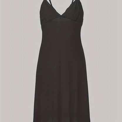 Sexy lace mesh slip dress with V-neck and backless design, perfect for women's lingerie and underwear.