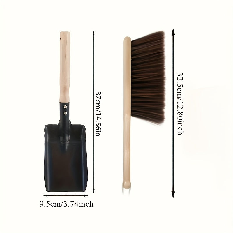 Set of durable fireplace cleaning tools, including an ash shovel, brush, wooden handle, and silicone gloves for safe and easy maintenance.