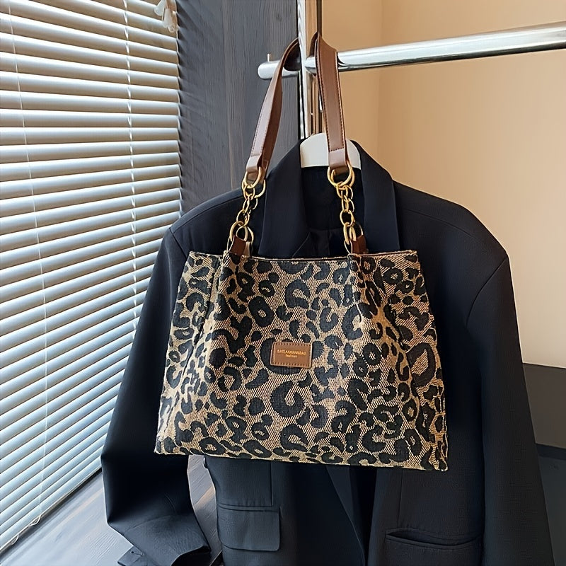 Stylish Leopard Print Tote Bag with Zip Closure for Work, School & Shopping