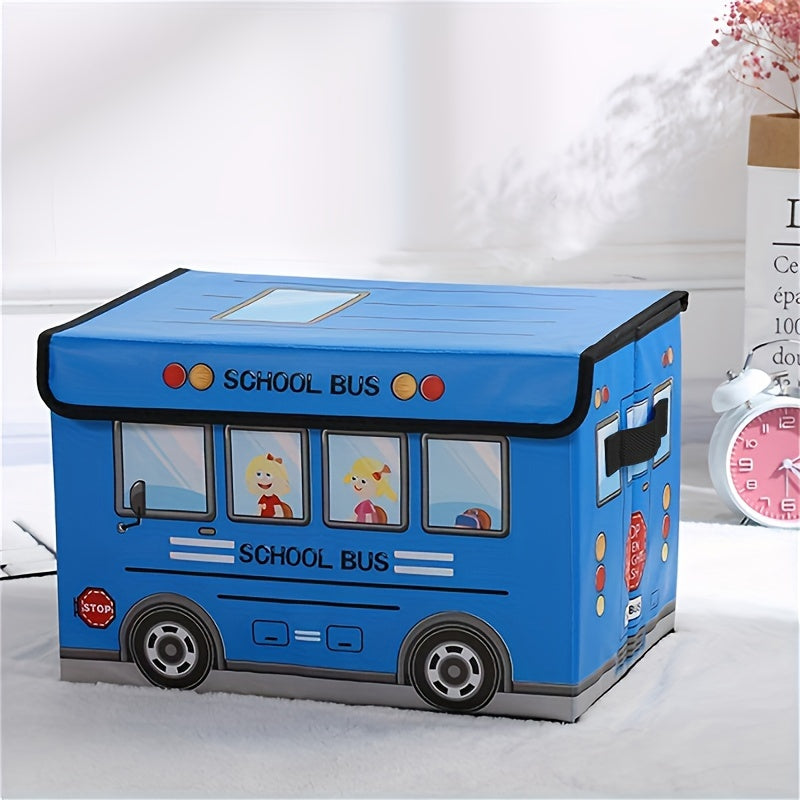 1pc Cartoon Car Storage Box that can be folded and used for office, dormitory, and home storage. It is waterproof and moisture-proof, suitable for storing students' tools, snacks, and