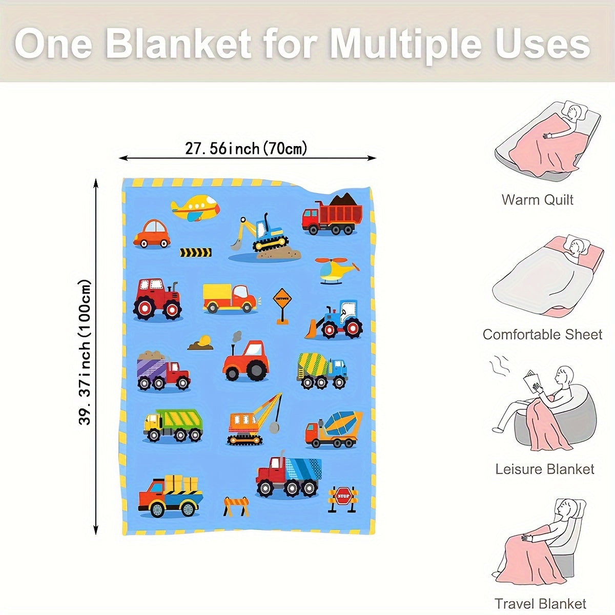 Building Boys and Girls Lightweight Blanket - This cute and soft Small Truck Car Blanket is perfect for keeping your little one cozy. Featuring a comfortable flannel edge and velvet blue throw blanket measuring 40x50 inches, it makes a lovely gift.