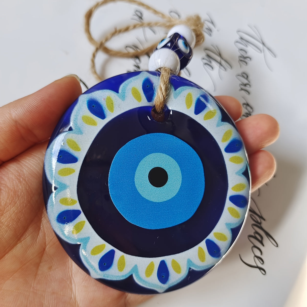 Trendy Evil Eye Keychain - Large Acrylic Evil Eye Charm on Hemp Rope, Stylish Accessory for Women's Car or Bag