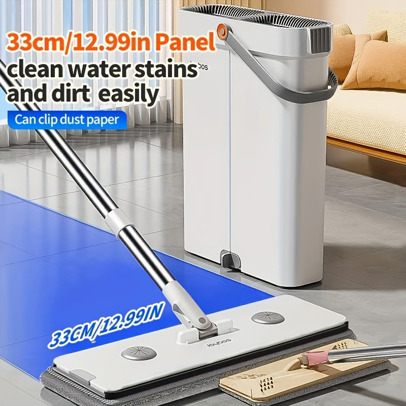 Introducing the Joybos 15.55in/39.5cm Mop and Bucket Set! This convenient set includes a No-Hand-Wash Flat Mop with 3 Washable Microfiber Cloths, perfect for both wet and dry use. Ideal for tiles, wood, marble, and more, this set is versatile and