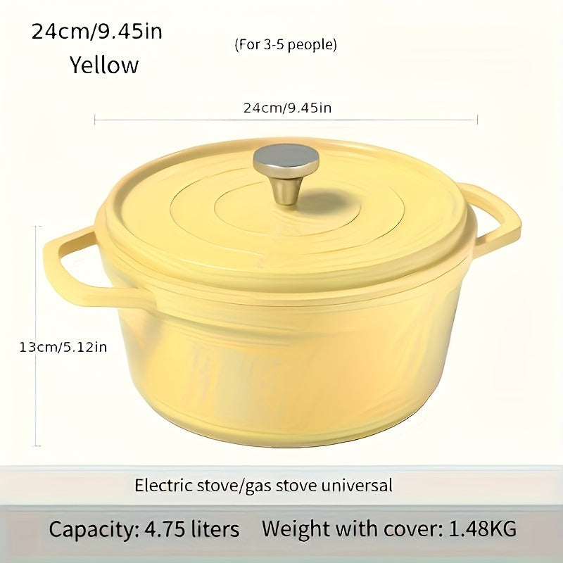 Multi-functional Enamel Soup Pot with Lid - Made from Cast Aluminum, Featuring Dual Handles, Ceramic Coating, Ideal for Home Kitchens, Suitable for Stove-top Cooking, Suitable for Stir-frying, Ceramic Inner Lining for Easy Cleaning.