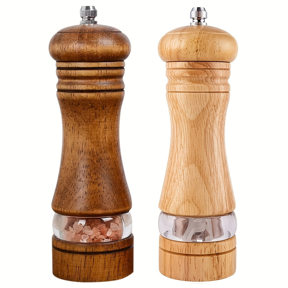 Best Seller: Set of 2 Adjustable Wooden Pepper & Sea Salt Grinders - Manual Spice Mills with Ceramic Core, Ideal for BBQs, Picnics, and Camping - Long-lasting Kitchen Tools, Excellent Valentine's Day Present, Spice Grinder, Refillable Spice Jar, Stylish