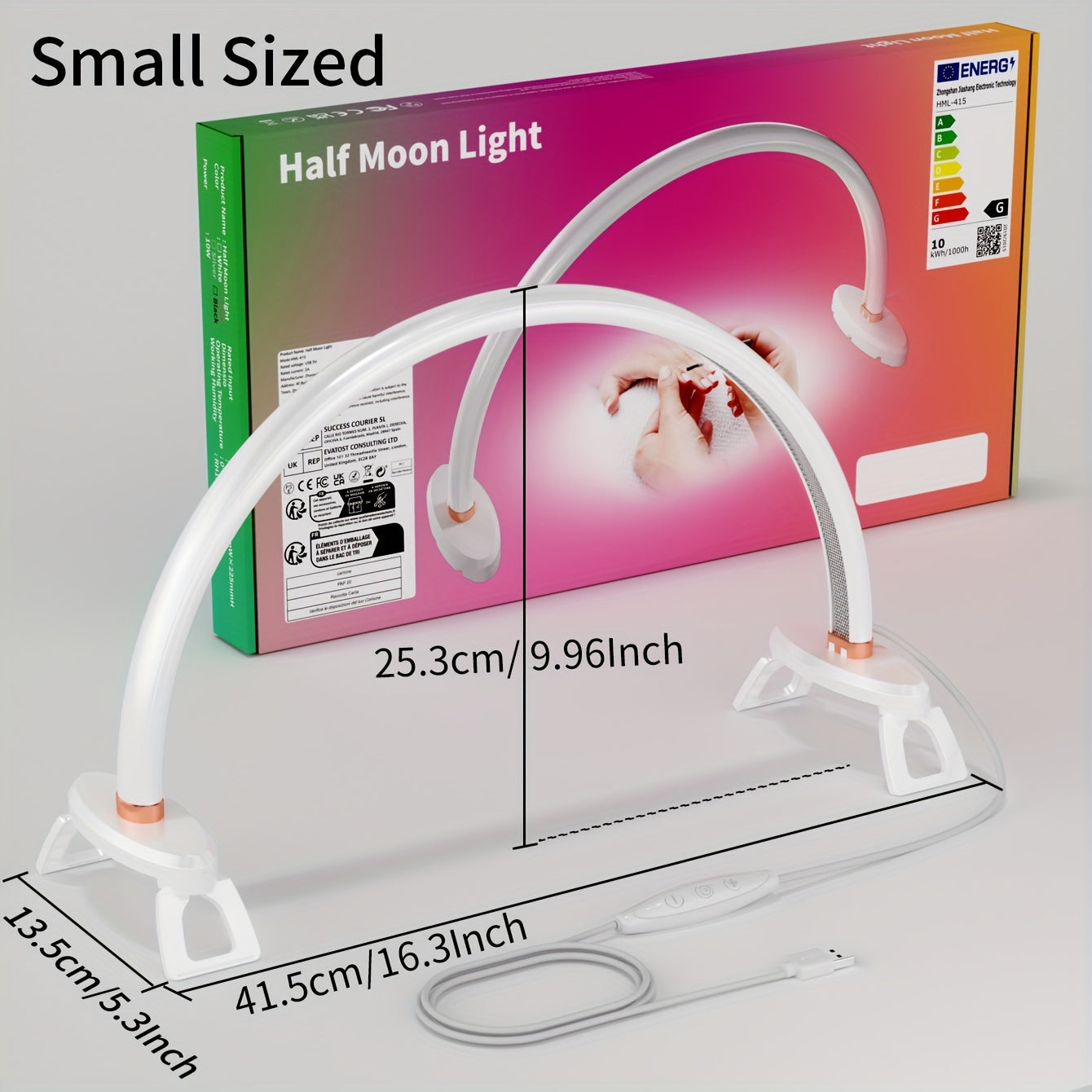 Modern half-moon desk lamp with dimmer, adjustable color temp, USB powered, space-themed lacquered finish, ideal for reading in any room.