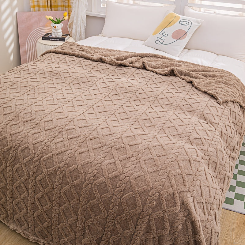 Stay cozy year-round with this modern Jacquard Chenille Bed Blanket. Crafted from soft, warm polyester, it features a striped pattern in mixed colors that adds a touch of style to any room. Machine washable for easy care, this blanket is ideal for the