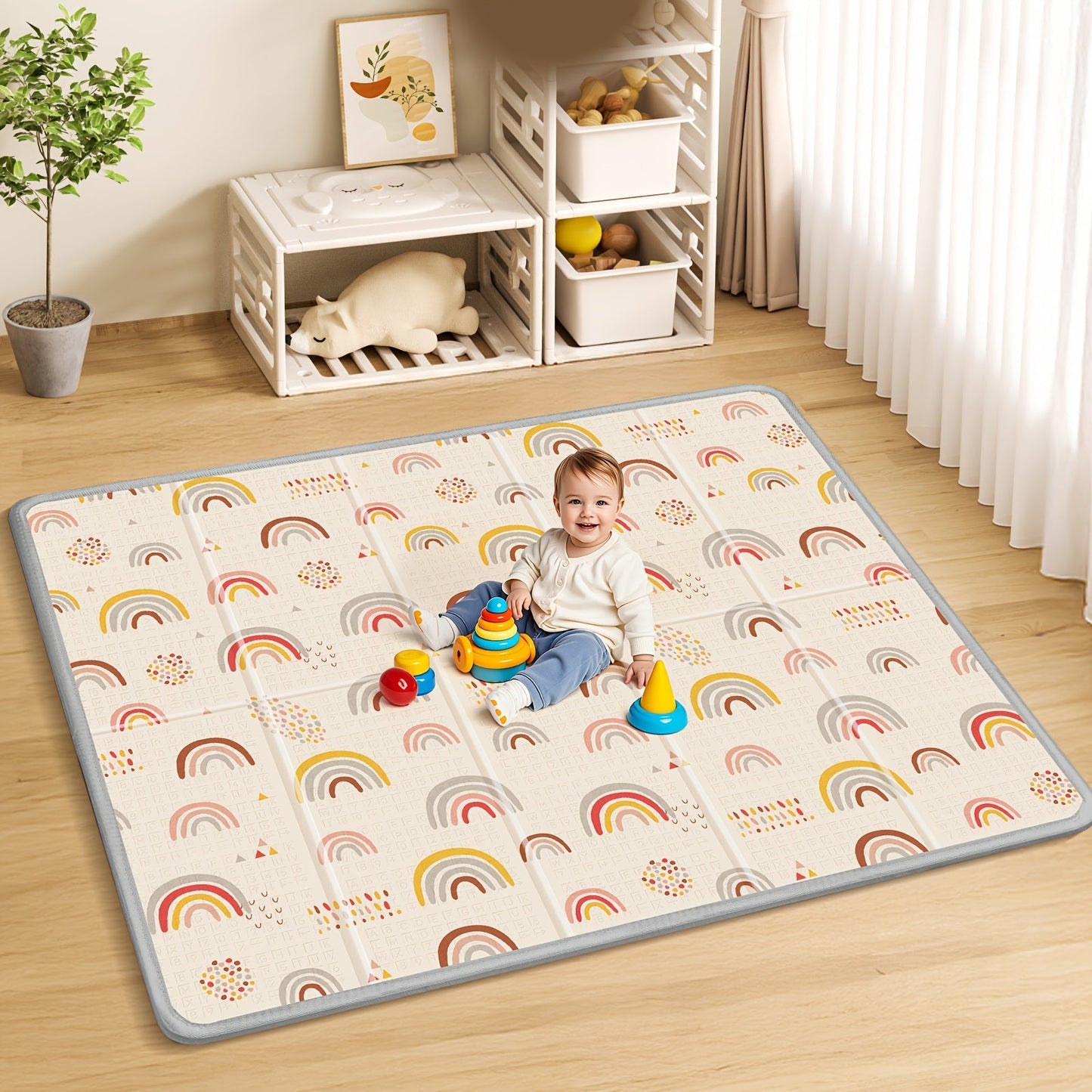 Durable Foldable Play Mat measuring 127.0cm x 127.0cm, with Sturdy Edges and Thick PE Material - Great for Children to Play Indoors or Outdoors, Makes for an Excellent Christmas or Thanksgiving Present for Kids.