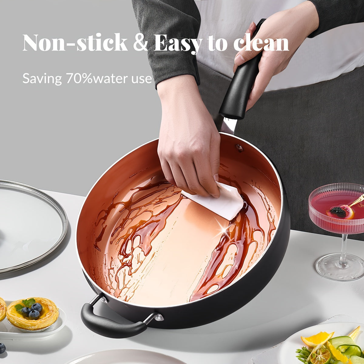 Large Nonstick Deep Frying Pan - 30.48 cm, Induction Compatible, 5Qt Saute Pan with Lid, Ceramic Coating, Helper Handle, 100% PFOA PFOS APEO Free - Healthy Cooking