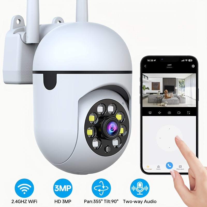 360° Panoramic WiFi Security Camera with Color Night Vision, Two-Way Audio, and Motion Detection. Indoor HD 3MP Surveillance System featuring Easy Setup and SD/Cloud Storage Options (SD/Cloud not included).