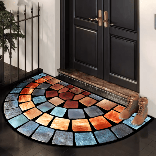 Artistic Crystal Velvet Door Mat with Soft Polyester Fiber, Semi-Circular Design - Perfect for Home Decor, Porch, and Living Room. Machine Washable and ≥800g/m² Weight for added durability. Ideal Rugs for Any Living Room.