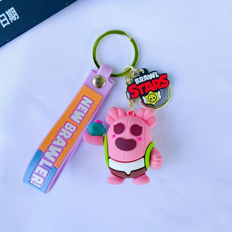 Charming Cartoon Keychain - Adorable PVC Doll Design in Red, Non-Metal