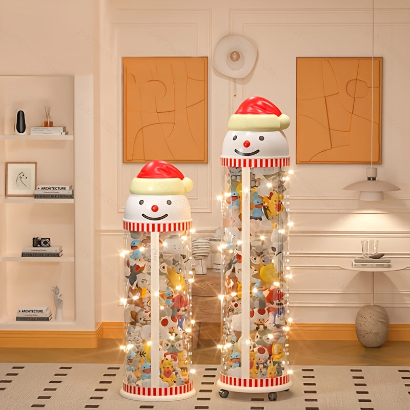 1 Snowman storage container made of contemporary plastic with zipper access, ideal for organizing and displaying stuffed animals, toys, and gifts for various occasions.