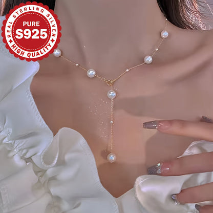 This S925 silver necklace features a single piece of pearl that can be styled in four different ways, making it perfect for banquets and weddings. With its noble and elegant design, this luxurious piece makes a high-end gift for Thanksgiving and