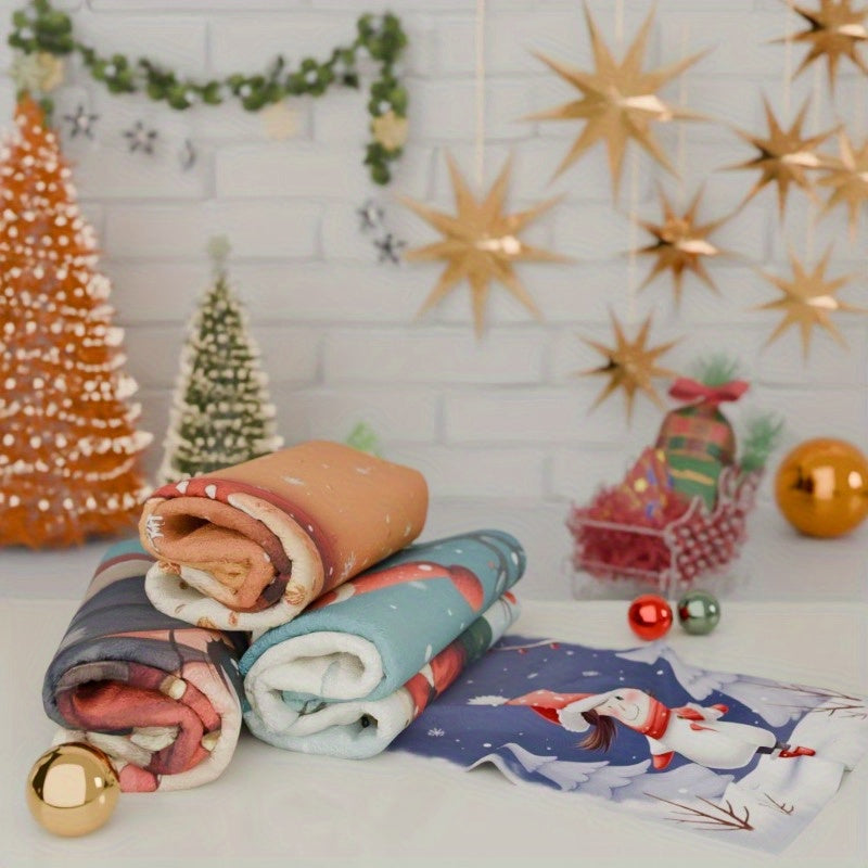 Winter Christmas Snowman Snowflake Soft Kitchen Towel Set - 4 pieces, 45.72*66.04cm - Christmas Towel Gift Decoration by MXKAF