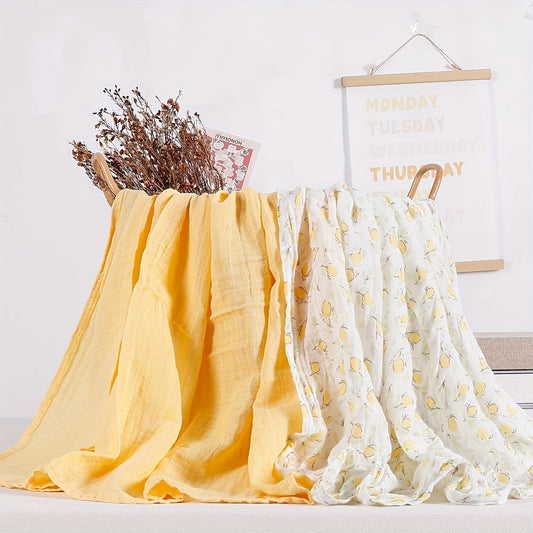 Set of 2 Happy Flute 100% Cotton Muslin Baby Swaddle Blankets, Cozy Newborn Bath Towel Wraps, Hand Wash Only, Assorted Colors