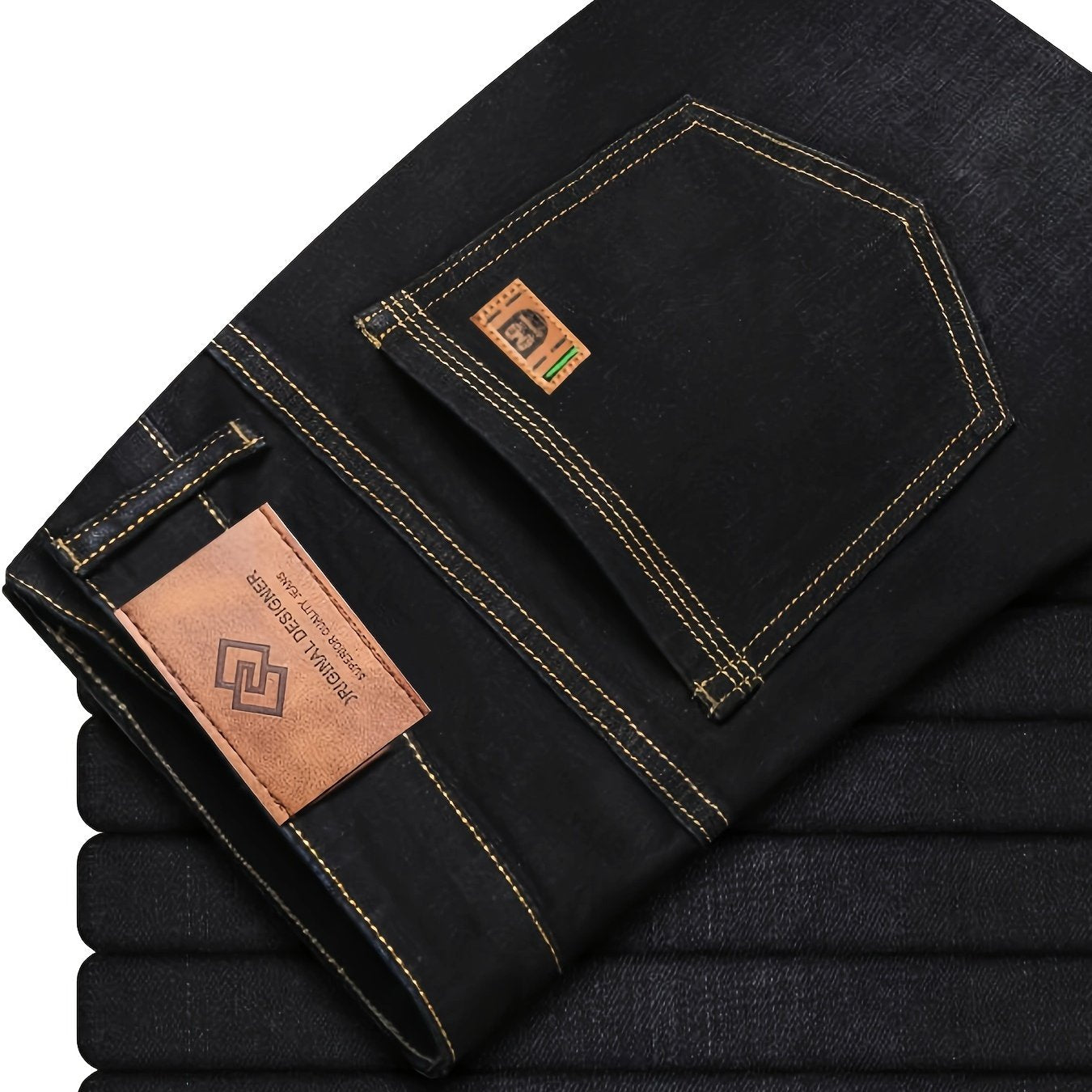 Men's solid denim jeans with a light business style, slightly stretch straight leg pants for outdoor casual daily wear.